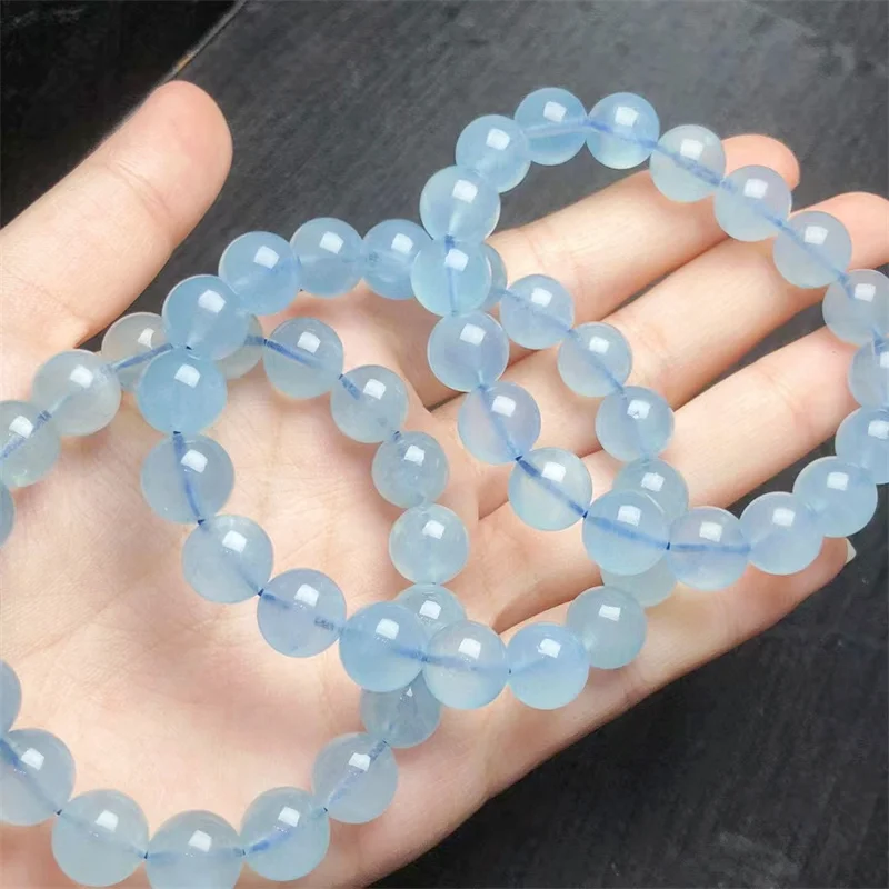 

Natural Aquamarine Bracelet String Charms Handmade Fortune Energy Bangle Mineral Woman Amulet Jewelry 10mm