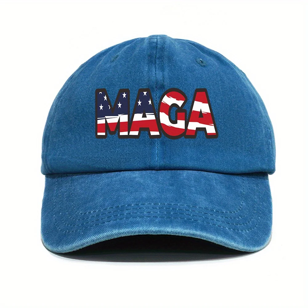 Cool Classic Retro Curved Brim Baseball Cap, USA Flag MAGA Print Distressed Cotton Trucker Hat, Snapback Hat For Casual Leisure image 3