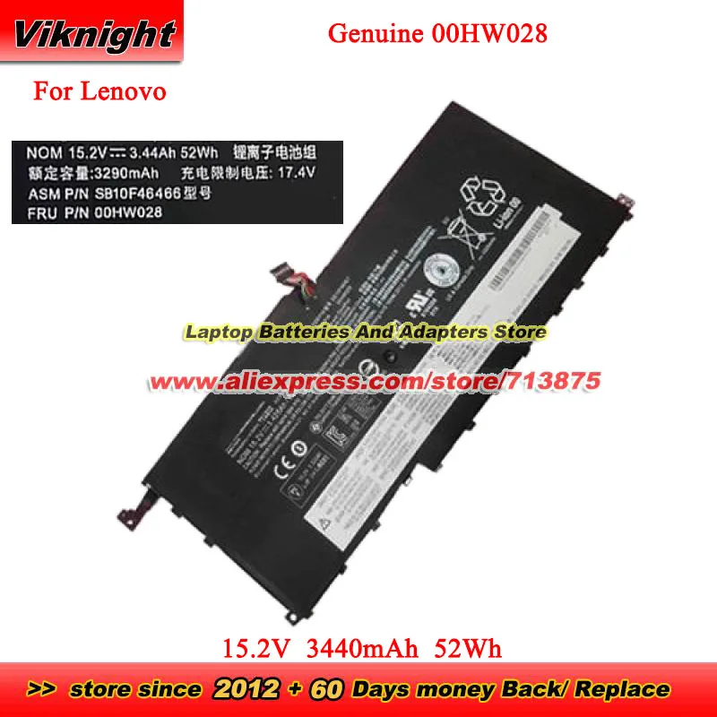 Genuine 00HW028 Battery 00HW029 15.2V 52Wh for Lenovo ThinkPad X1 Carbon 4th 2016 X1 Yoga SB10F46466 01AV439 01AV409 SB10K97567