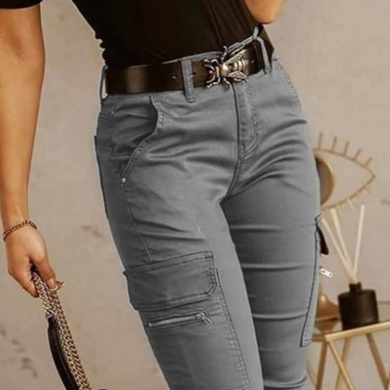 2024 Jesienne Solidne Spodnie Slim Wiosna Streetwear Moda Joggers Cargo Spodnie Casual Kieszenie Odzież Damska Pantalon Mujer 26211