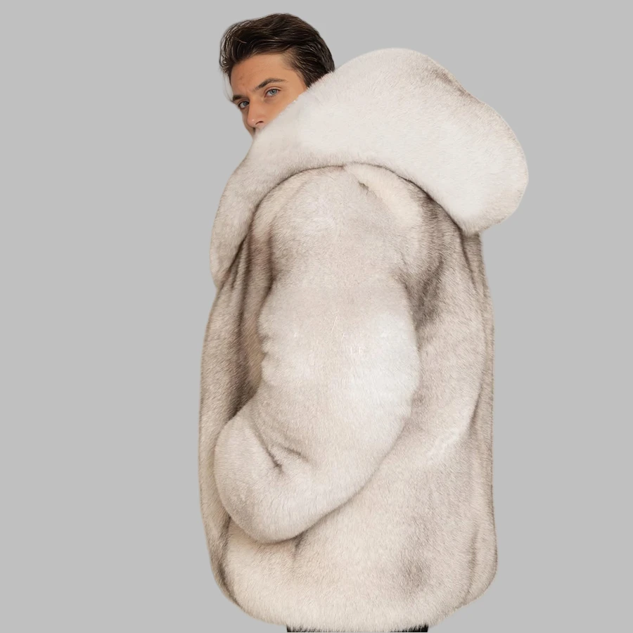 Natural Full Skin Coats With Hood Real Fox Fur Coat Men's Fur Jacket Furry Outwear High Quality Genuine Leather Jackets