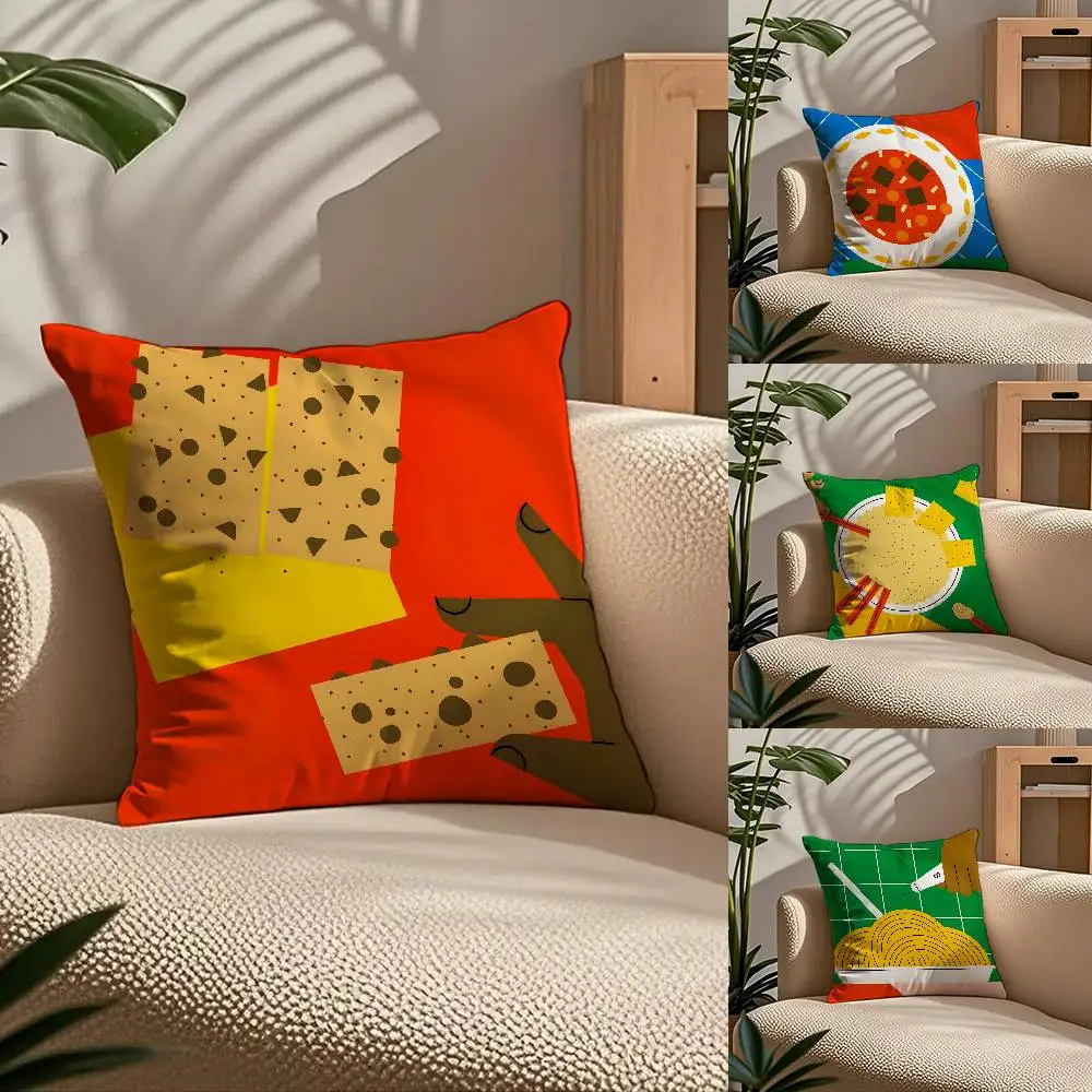 

Food Illustration Anime Pillow Case Comfort Sofa Bed Silky elegant Invisible zipper Custom Decorative cushion cover