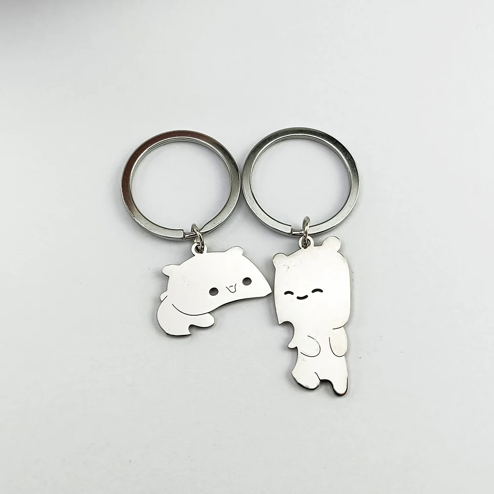 2Pcs Hugging Bear Puzzle Couple Keychains Magnetic Splicing Metal Key Ring Cute Matching Pendant Valentine's Day Gift