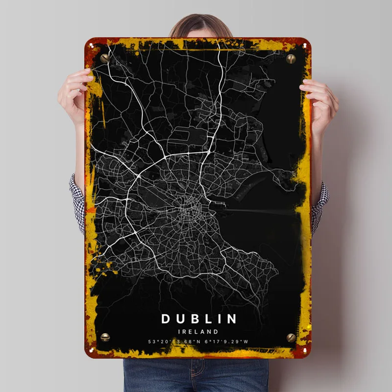 Dublin Ireland Map Metal Poster Vintage Room Decor Men Custom Metal Tin Signs for Wall Art Decoration Home Decorations Plates