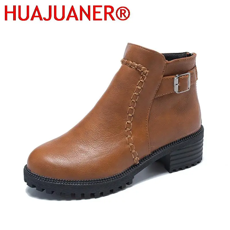 

Women Boots Autumn Solid Color Boots Female Waterproof Platform Ankle Boots Pu Belt Buckle Women's Shoes Plus Size 43