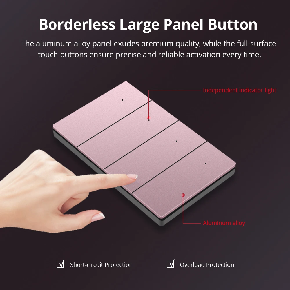 

Zemismart Zigbee Выключатель света из алюминиевого сплава Полнокнопочная активация 1, 2, 3, 4 клюда, требуется нейтраль, работает с приложением Tuya Smart Life