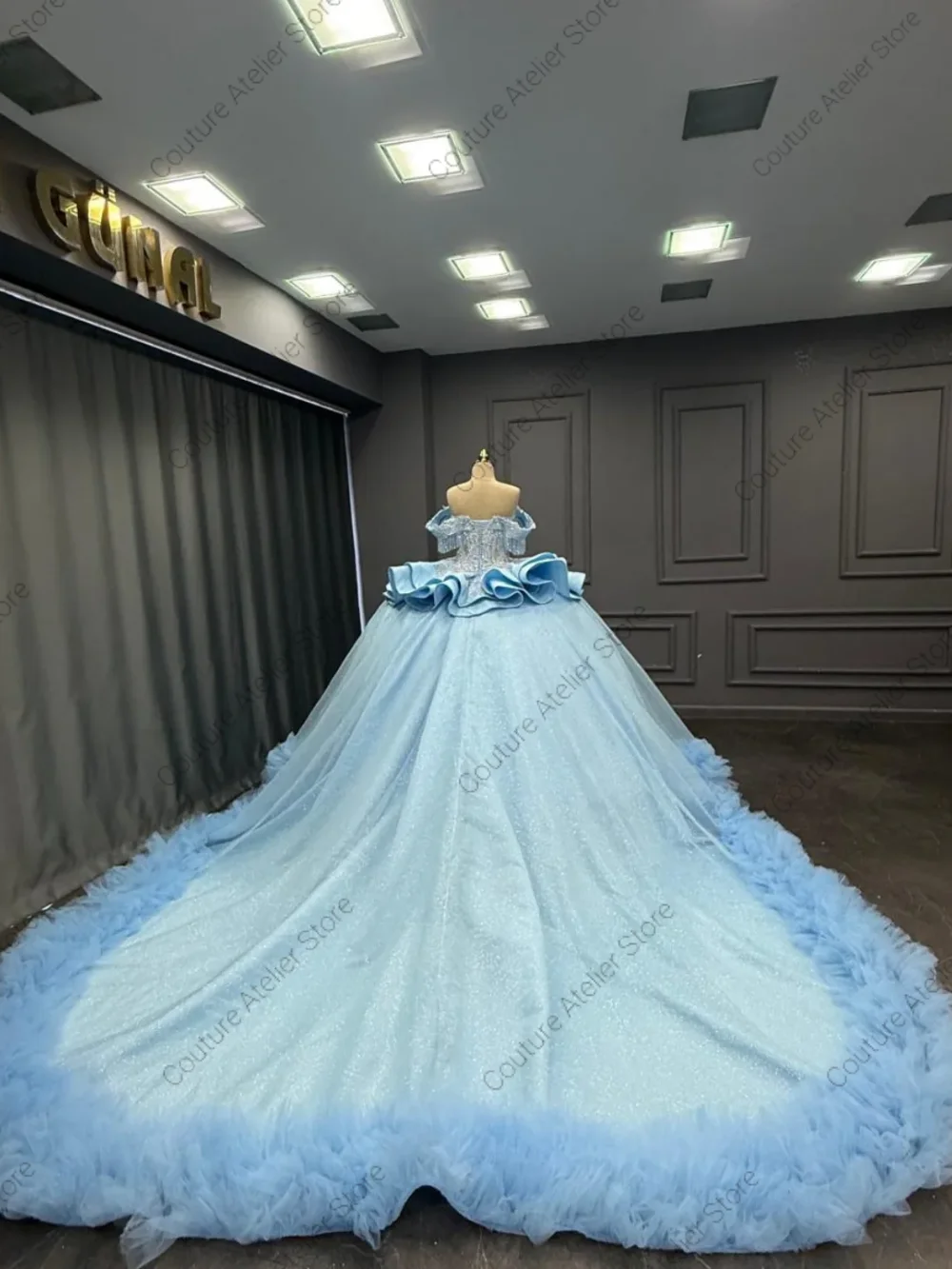 Robes de Quinceanera bleu bébé délicates, avec des Appliques en dentelle perlée, robe de bal d'anniversaire avec nœud, personnalisée, 15 ans, 2025