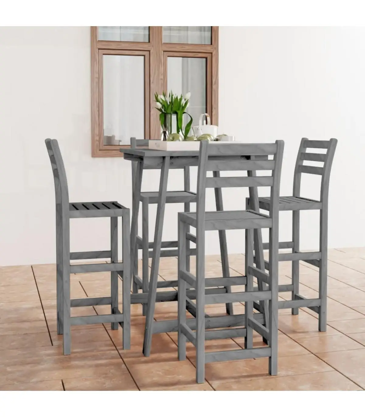 Garden garden table and chairs sets 5 PCs gray acacia wood