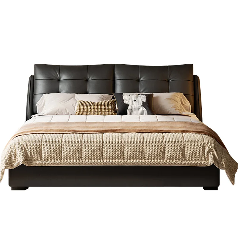 //Cowhide Solid Wood Frame Bed With Hydraulic Storage Function Multi-Size Optional Modern Light Luxury Bedroom Double Bed
