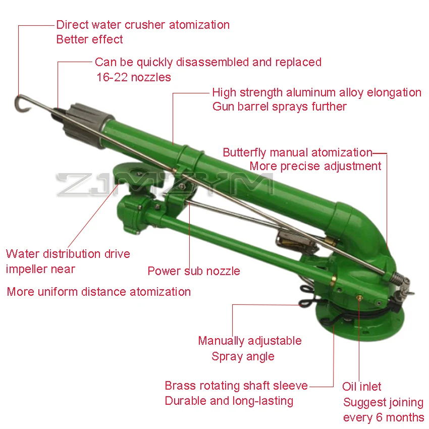 New 50 Strong Metal Big Rain Gun Sprinkler For Farmland Irrigation System 50 Turbo Spray Guns For Industrial Dust Removal
