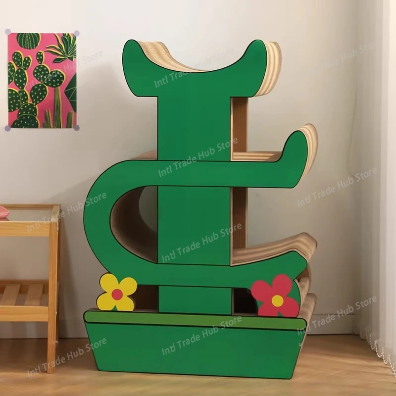 Cactus Cat Tree Space Saving Cat Scratcher Condo With Bed Multi Level Indoor Cat Tower Viewing Platform For Small Apartment