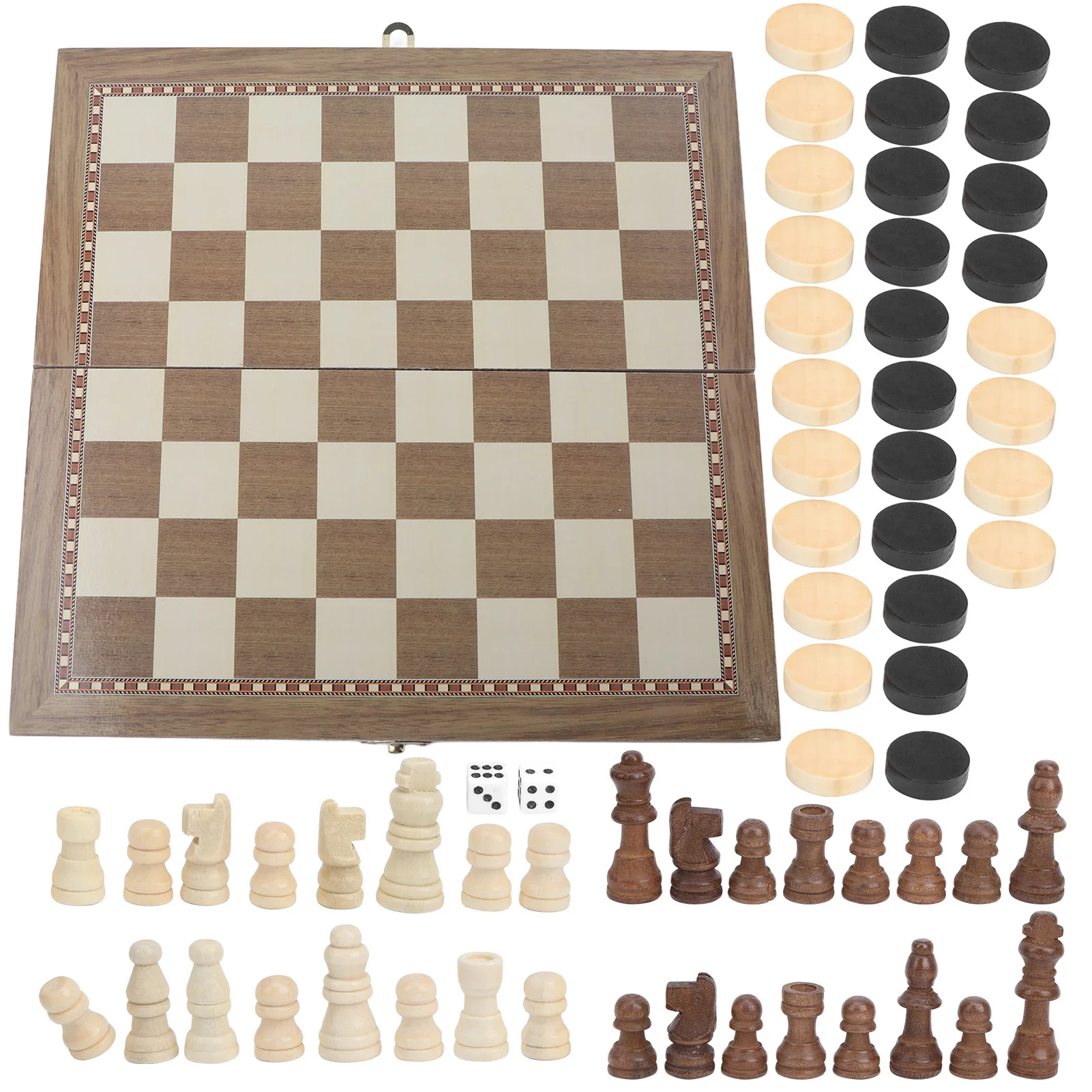 

3 in 1 Multi‑Functional Folding Wooden Chess Checkers Board Game Portable Draughts Set Draughts Board Set