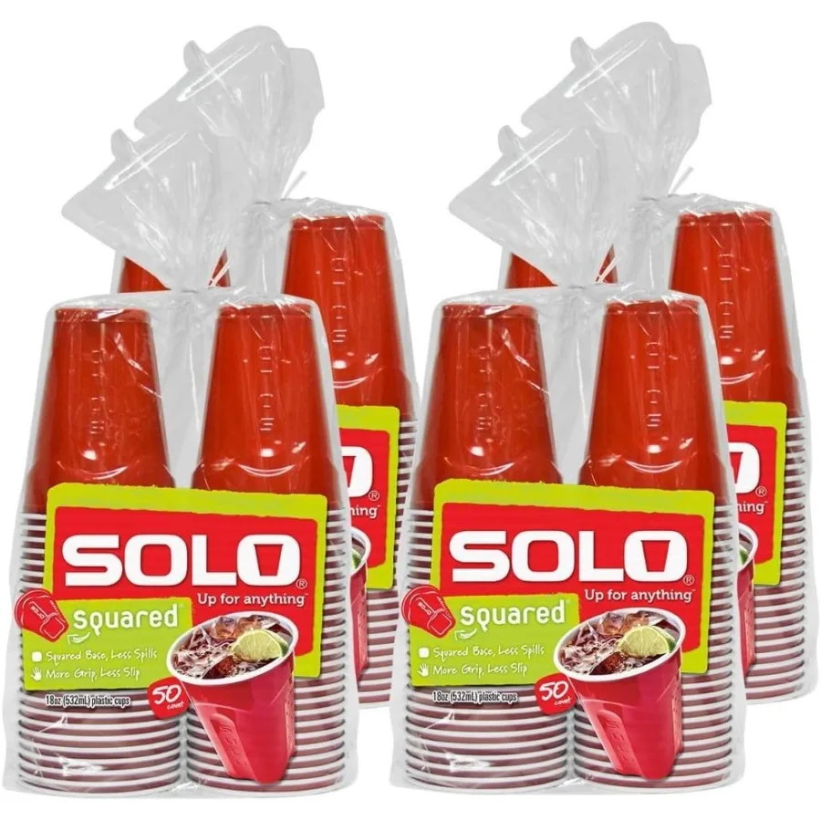 

Red Squared Plastic Party Cups 18 Ounce 200 Count 50 Count per Pack Pack of 4 Ideal for Outdoor Events BBQs Weddings and Gather