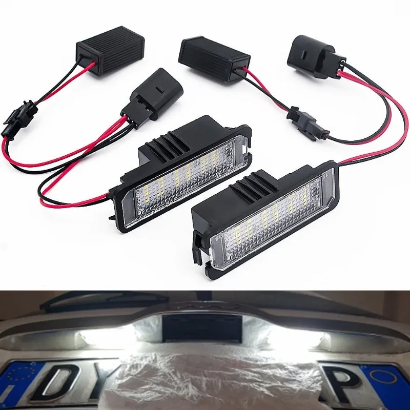 

12V LED Car License Number Plate Light Lamp No Error For Volkswagen Passat Amarok Phaeton Rabbit Scirocco 3 T-ROCLupo 3L Polo