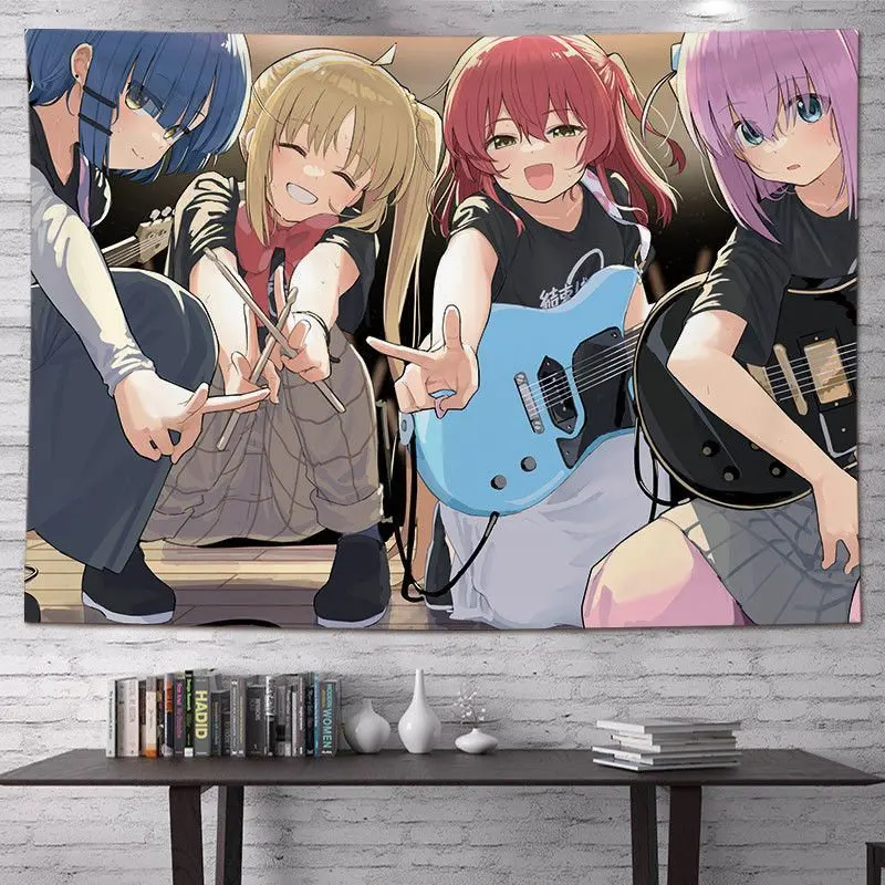 VIKAMA Anime Girls Band Tapestry Wall Hanging Guitar Drums Stage Live Music Aesthetic Wall Art Dorm Room Decor