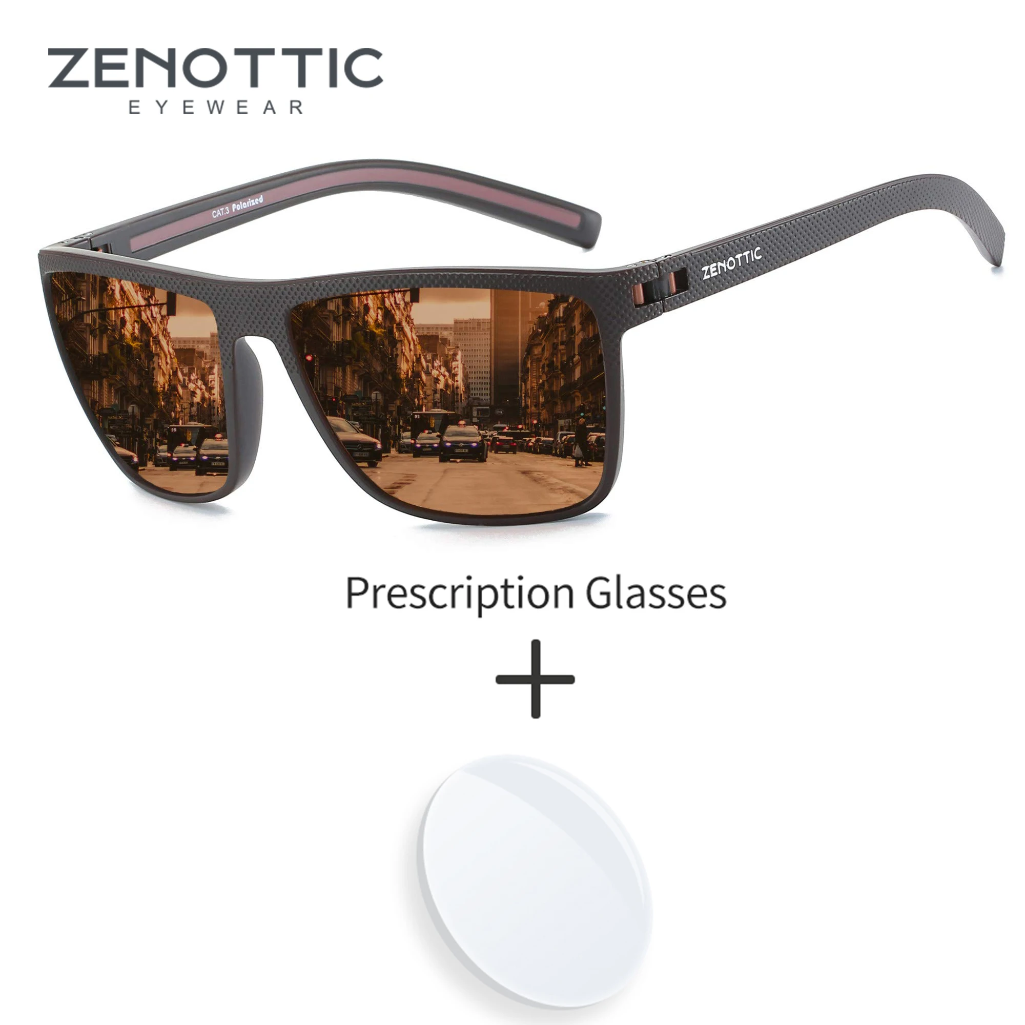 ZENOTTIC Retro Square Prescription Sunlasses for Unsiex Lightweight TR90 Myopia/Hyperopia/Progressive Optical Sun Glasses