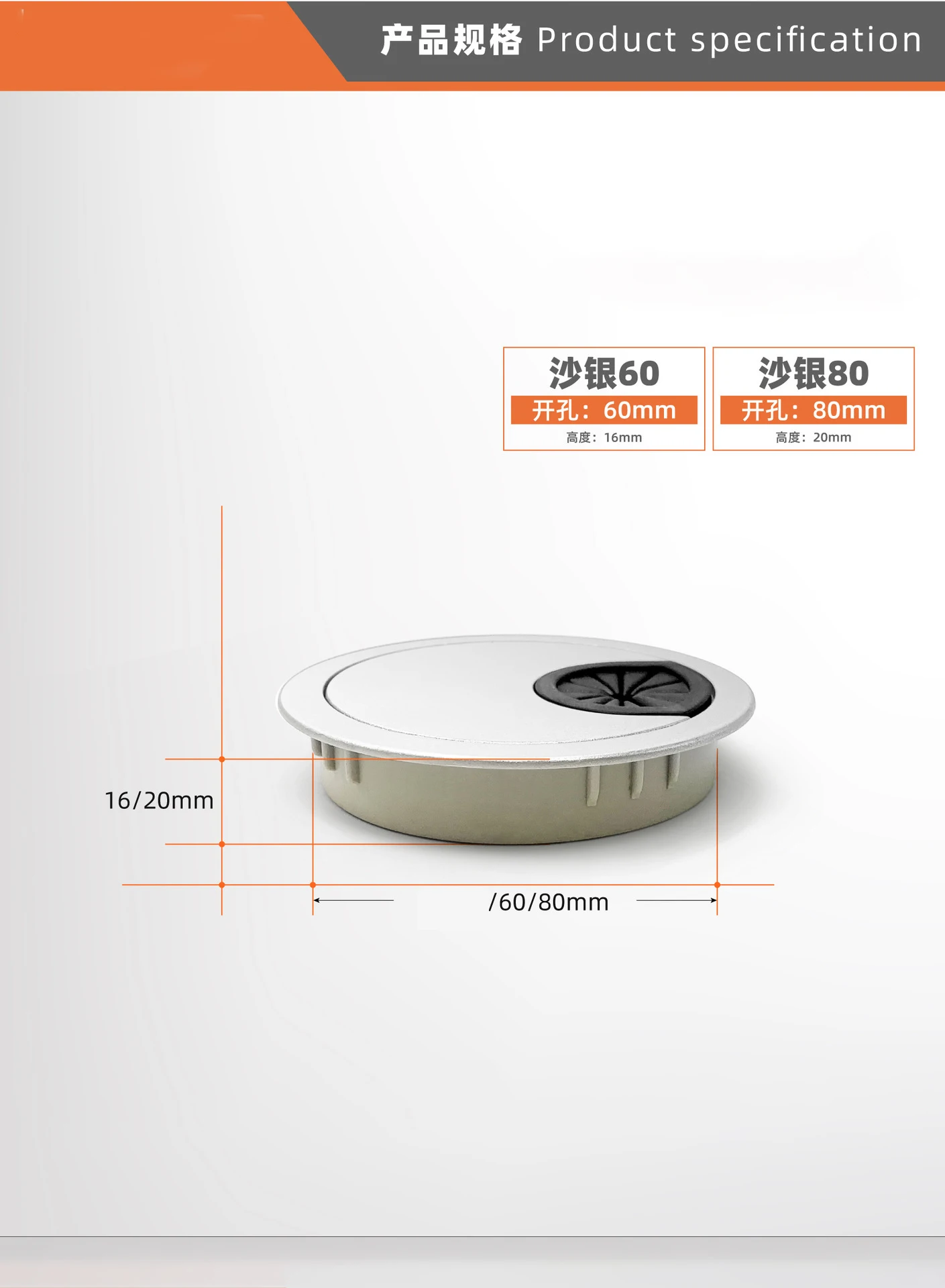 Sha Yin ABS Plastic Cable Pass-Through Box for Computer Desk, Wire Hole Cover, Desktop Cable Hole Box