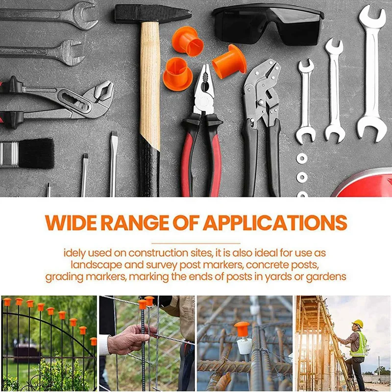 A003 200 Uds tapa de barras de refuerzo de setas tapas de seguridad de barras de refuerzo de setas de plástico para barras de refuerzo de 3 a 7, Color naranja, 2,36X2,17X1,5 pulgadas