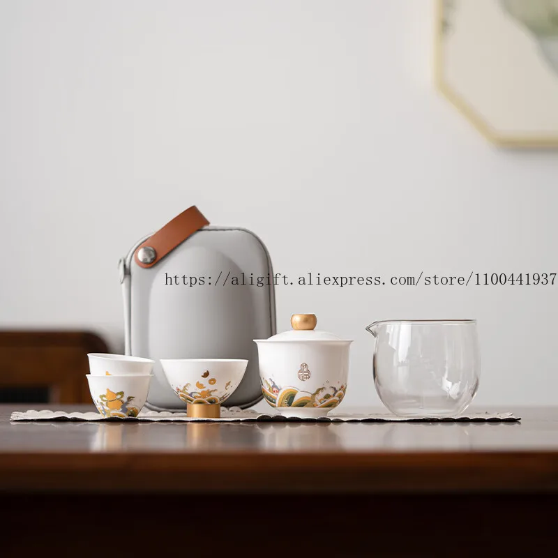 

Ceramic National Trend Chinese Style Travel Tea Set Portable Express Cup Outdoor Portable Handbag