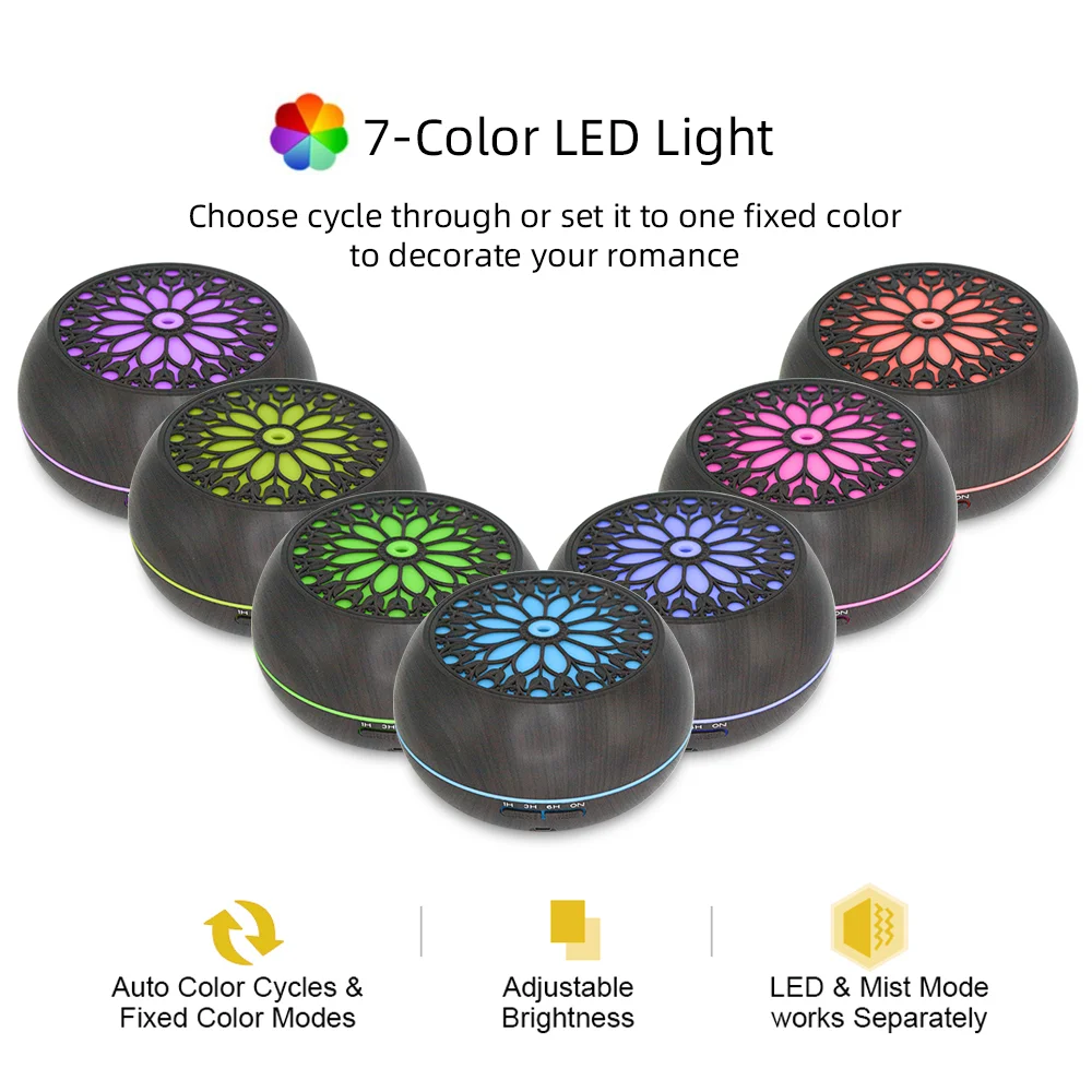 

Ultrasonic Aroma Diffuser 550ml, 7 LED Mood Lights, Timer, 6 Essential Oils Included, Humidification & Aromatherapy for Home