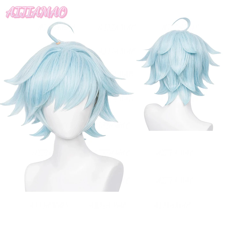 Impact  Chongyun Wig Anime Game Short Synthetic Blue Cosplay Hair Heat Resistant Hair Anime Cosplay Wigs + Wig Cap