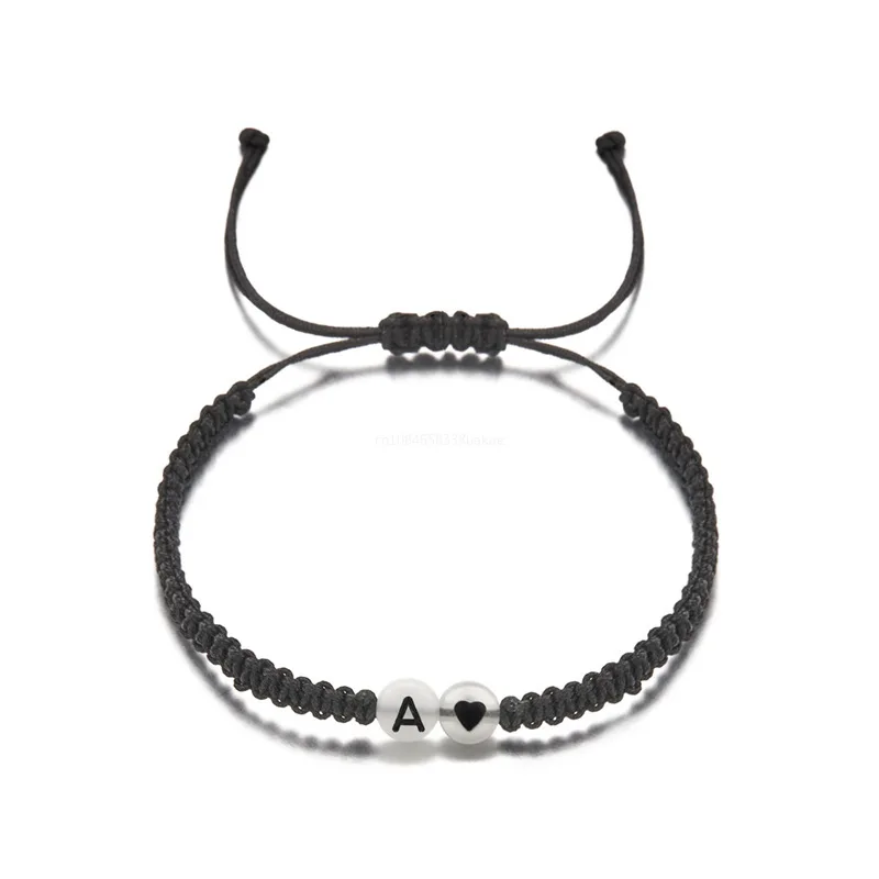 Luminous 26 Letters Initial Heart Charms Bracelets Handmade Adjustable A-Z Braided Bracelets for Women Men Friendship Jewelry