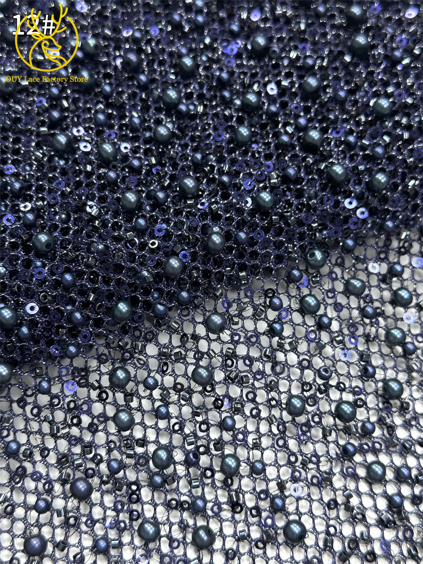 Neuer Stil Afrikanischer Perlen-Spitzenstoff Hochwertiger nigerianischer Perlen-Pailletten-Spitzenstoff Luxuriöser französischer Netzstoff zum Nähen von Hochzeitskleidern – Detail 27