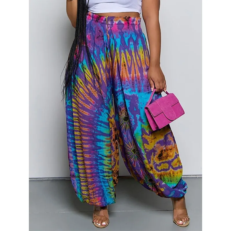 ティナ・ヒッピー タイダイ柄 ハーレムパンツ レディース 2026 レトロ ボヘミアンスタイル ハイウエスト バギー ランタンレッグ 音楽フェスティバルパンツ 159642