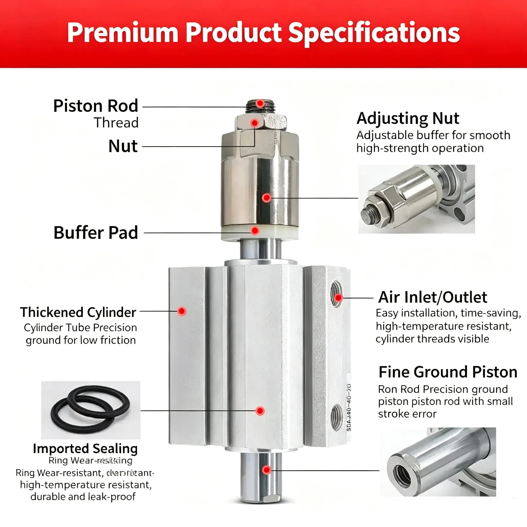 SDAJ Thin Pneumatic Cylinder Adjustable Small Pneumatic 12 16 20 25 32 40 50 63- Stroke20/30/40/50 With Magnetic External Thread