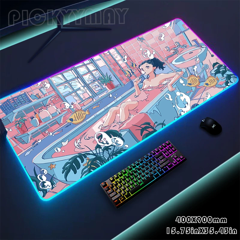 

Girl Large RGB Mouse Pad XXL Gaming Mousepad LED Mouse Mat Gamer Desk Mat Luminous Table Mats Desk Pads With Backlit