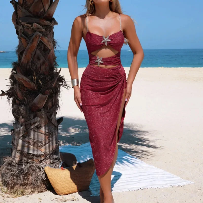 Sequin Bikini Swimsuit Three Piece Set Women Sexy Decal High-end Split Body Shade Beach Vacation Hot Spring Swimsuit 2025 New