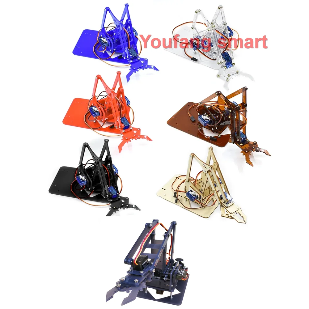 Full Set 4 DOF Unassembly Acrylic Mechanical Arm Robotic Manipulator Claw For Arduino UNO Programmable Learning DIY Kit Robot