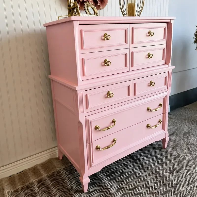Modern Solid Wood Pink Side Cabinet Living Room Storage Chest American Retro High Locker for Home Organization
