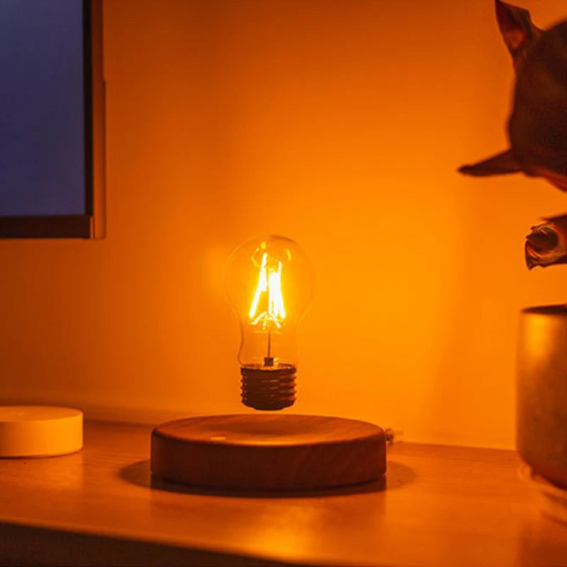 Explosive Atmosphere Magnetic Levitation Light Bulb Creative Retro Home Decoration Small Night Light Wooden Base