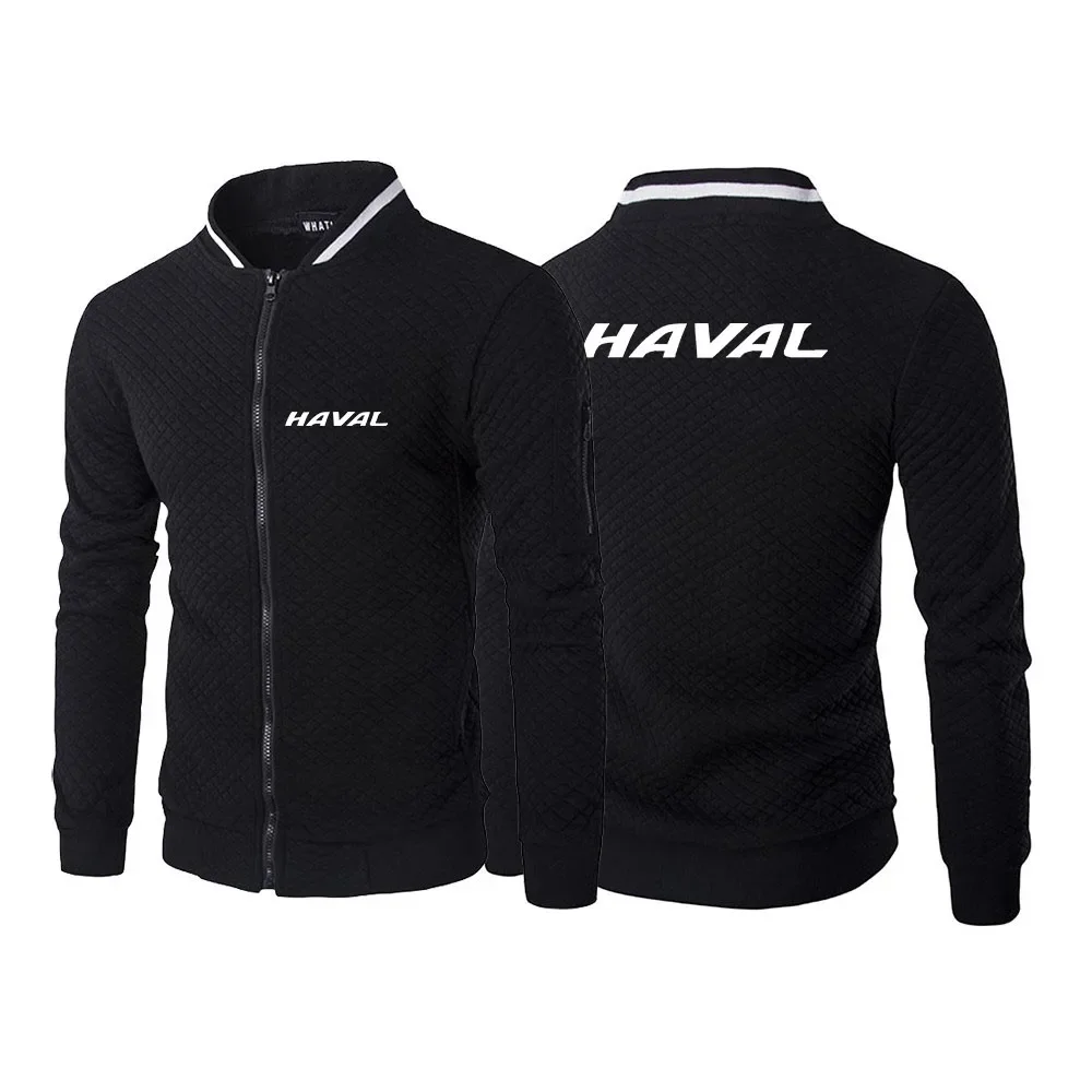 

2024 New Spring Autumn Haval Car Logo Print Long Sleeve Cotton Sweatshirt Men's Stripe Collar Lattice Design Solid Color Jackets