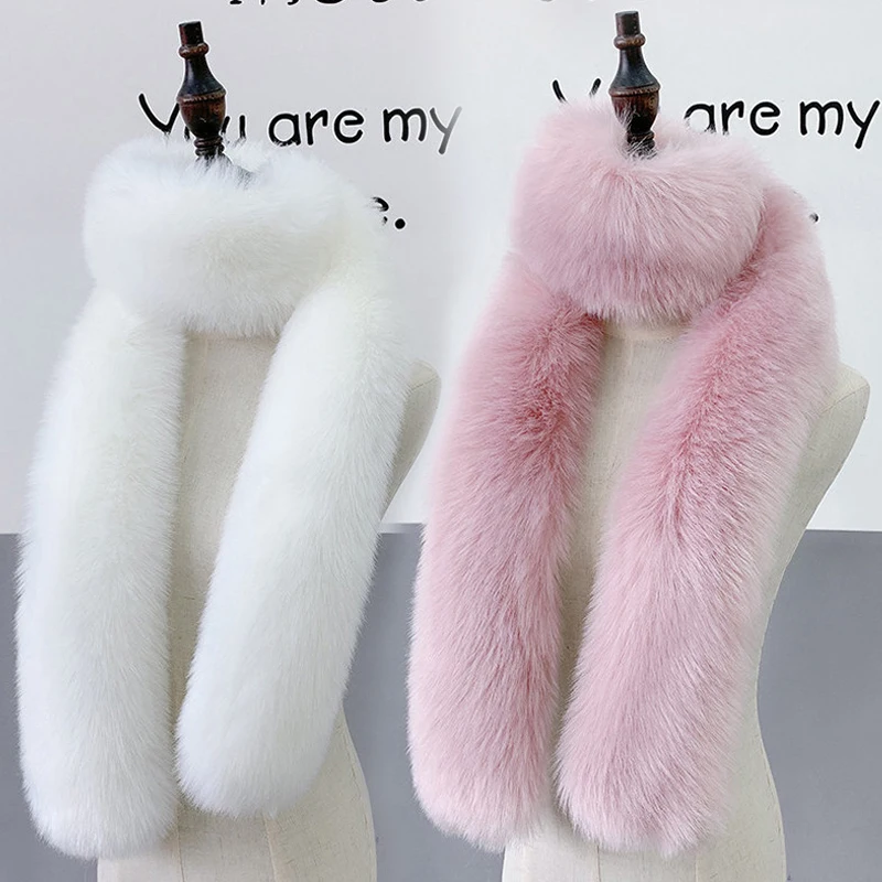 1PC Long Faux Fox Fur Scarf Imitation Fur Scarves Women Winter Warm Fake Collar Plush Fur Thick Shawl Girls Clothes Accessories