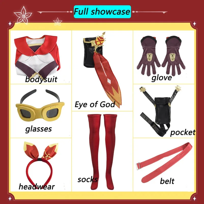 

2025iyi Game Genshin Impact Янтарный костюм для косплея, очки, головные уборы, парик, красная униформа, костюмы на Хэллоуин для