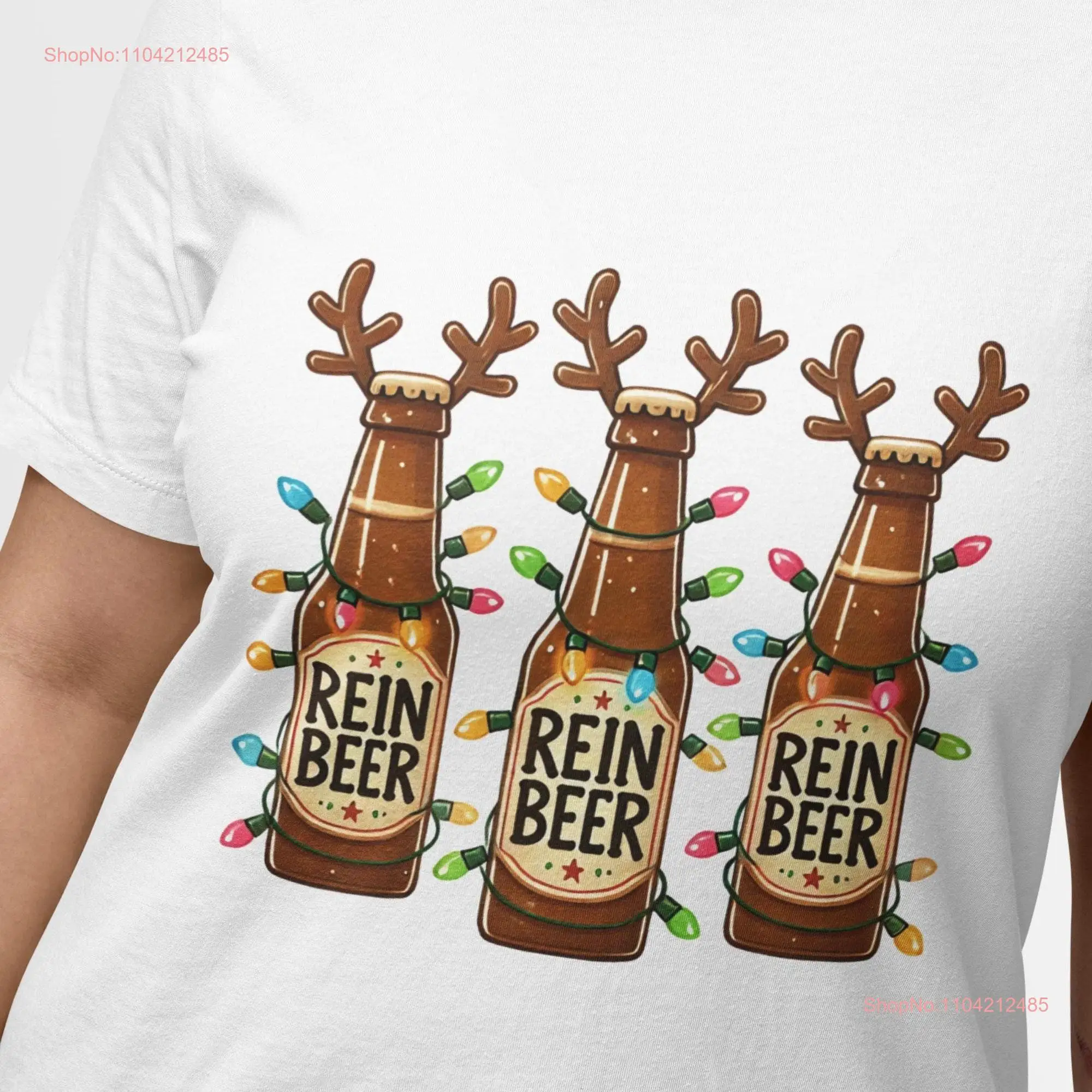 Christmas Reinbeer T Shirt for Beer Lover Reindeer Bottle Design with Lights Novelty Festive Holiday Drinking Top