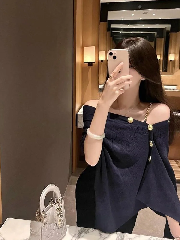 

Spring Autumn Knitted One-oulder Asymmetrical awl Women's Outerwear Lazy Sle High-End Feeling Early Spring Faion