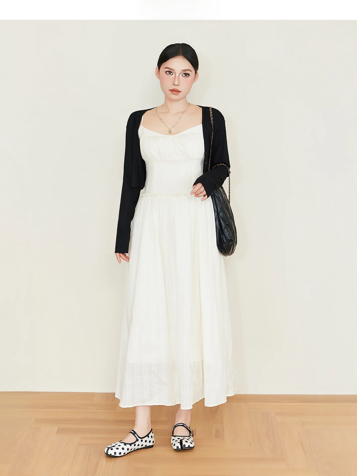 

plus Size Women's White Strap Long Dressing Set Beautiful Slimming High Waist A-Line Skirt Two-Piece Set Commute Korean Style