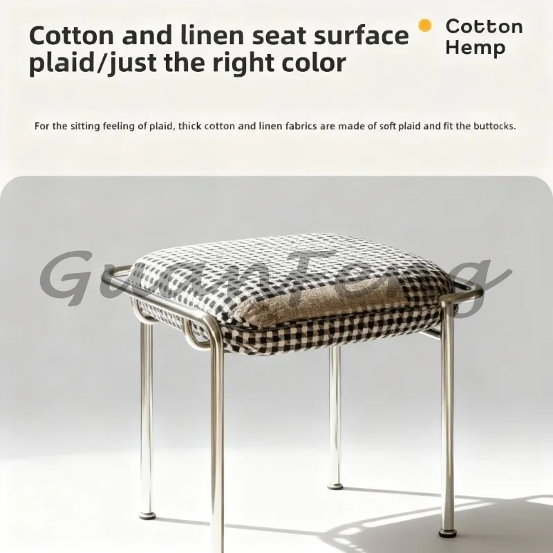Nordic Style Upholstered Stool, Wrought Iron Shoe Changing Stool, Family Entrance Stainless Steel, Dining Stool