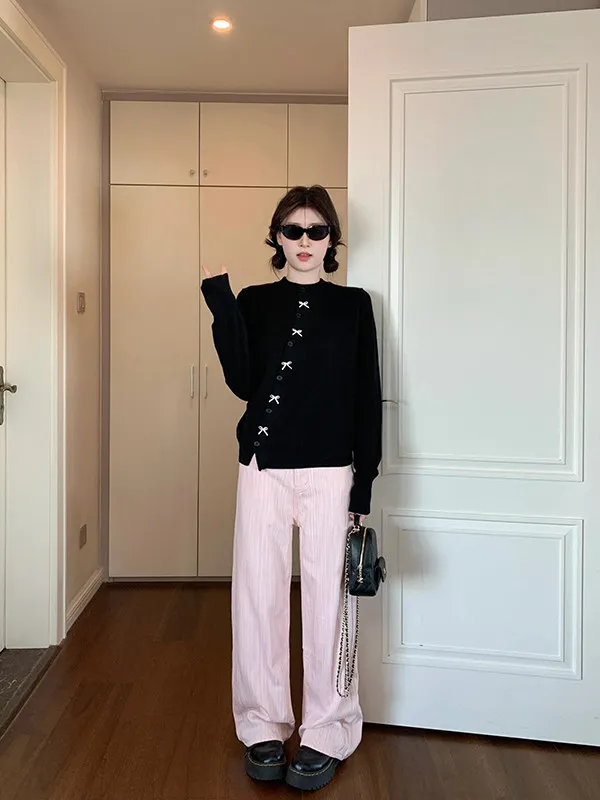 كارديجان نسائي شتوي محبوك بتصميم عقدة كورية، سترة أنيقة راقية للارتداء الداخلي