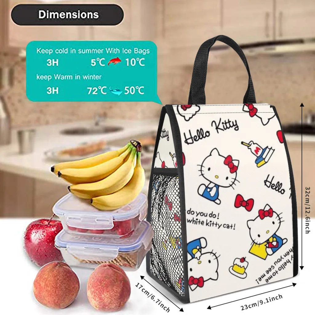 Hello-Kitty Lunch Box Women Multifunction Cooler Thermal Food Insulated Lunch Bag Kids Portable Picnic Tote Bags