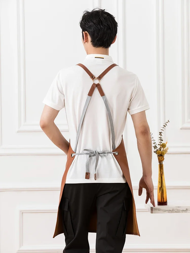 Korean Japanese Style Leather Waterproof Apron Coffee Room Waiter Kitchen Cooking Pinafore Keeping Dry Manicurist Nursing Aprons