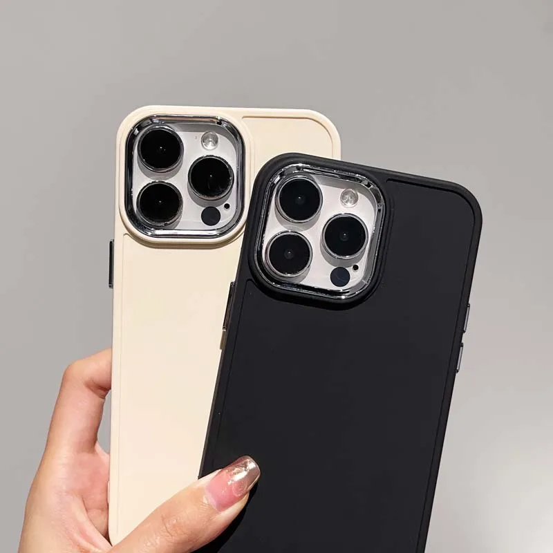 Electroplate Lens Bumber Phone Case For iPhone 14 Pro Max 13 12 11 15 16 Pro Max X XR XS Max 7 8 Solid Color Silicone Back Cover