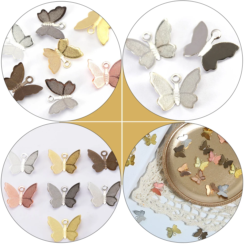 

100pcs Copper Flower Sheet Decorative Charms Colorful Mini Butterfly Pendants for DIY Earrings Necklaces Bracelets Key Chains