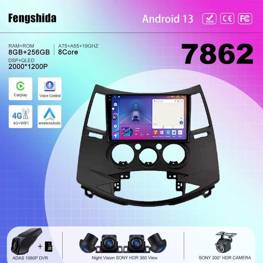 

7862 CPU Android 13 For Mitsubishi Grandis 1 2003 - 2011 Auto Radio Stereo unit multimedia player navigation GPS No 2din DVD 5G