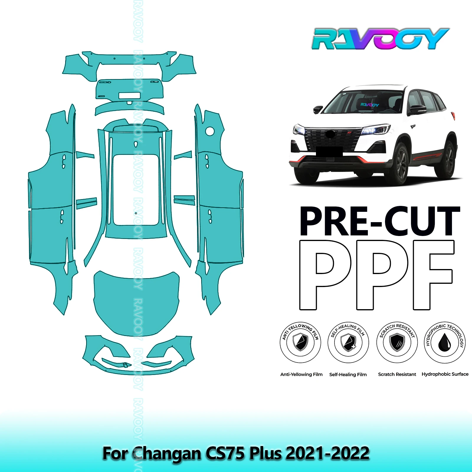 For Changan CS75 Plus 2021-2022 Full Exterior Body 8.5Mil Pre-Cut Paint Protection Film PPF Stone Chip Kit | Clear/Matte/Black