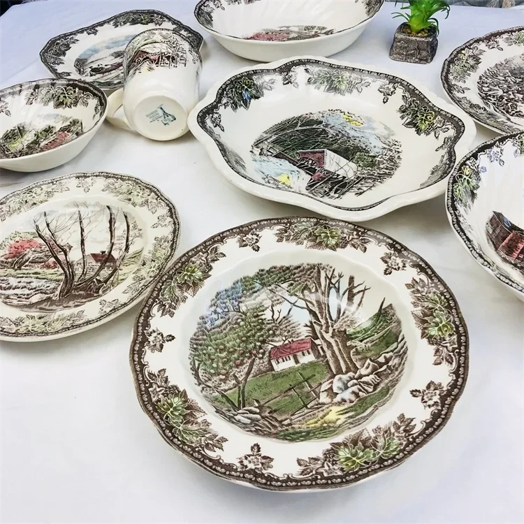 Foreign trade British export ceramic manor series tableware plate salad bowl cup decorative heating plate