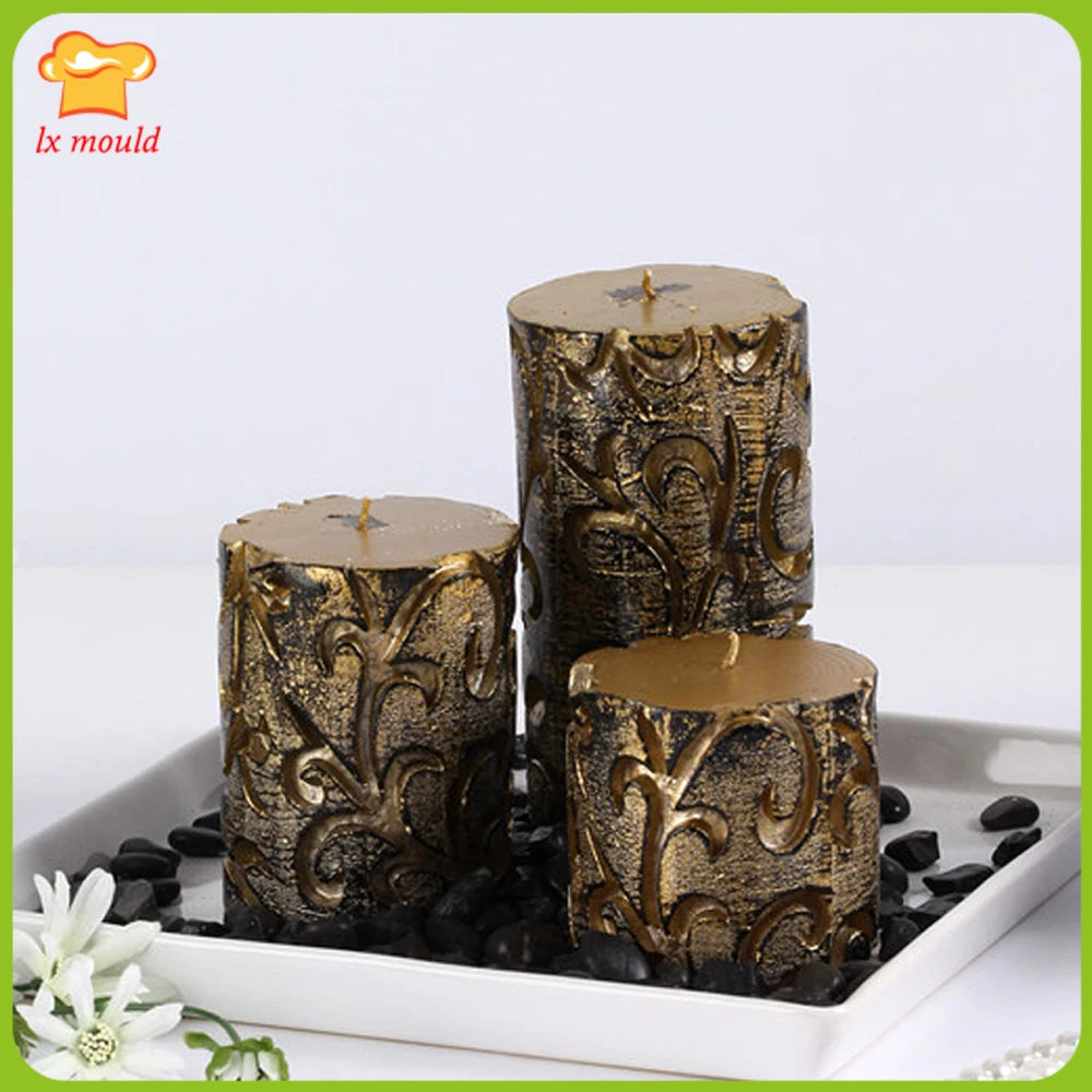 

LXYY Cylindrical Silicone Moulds Carved Candle Wedding Party Romantic Candle Silicone Tools